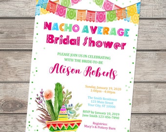 Nacho Average Bridal Shower Invitation, Fiesta Bridal Shower Invitations, Mexican Theme Bridal Shower Invitation, Mexican Hat, Banner Invite