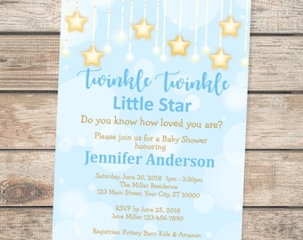 Twinkle Twinkle Little Star Baby Shower Invitation, Blue And Gold Baby Shower Invitation For Baby Boy, Twinkle Twinkle Baby Shower Invite