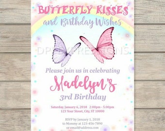 Butterflies Birthday Party Invitation, Magical Whimsical Butterfly invitation, Rainbow and Sparkles Butterfly Invites, Digital Or Printed