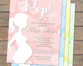 She's Ready To Pop Baby Shower Invitation, Pregnant Silhouette Baby Shower Invitations, Girl, Boy, Neutral Baby Shower Invitation Any Color