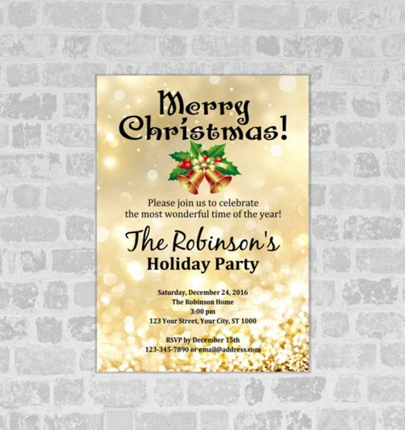 Christmas Party Invitation Gold Sparkle Holiday Christmas | Etsy