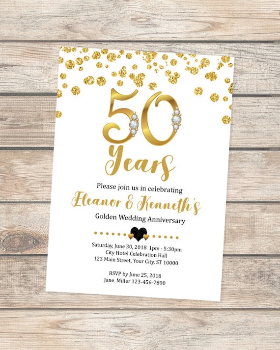  50th  Wedding  Anniversary  Invitation  Golden Anniversary  