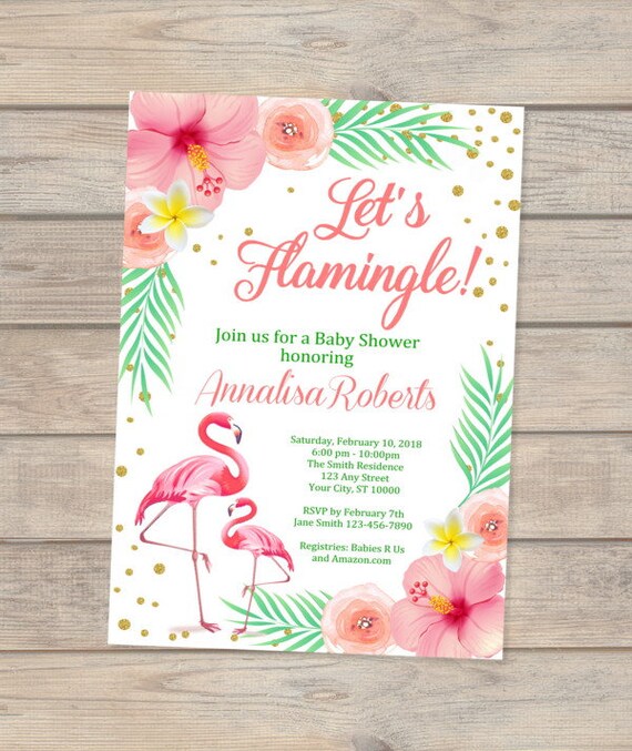 Flamingo Baby Shower Invitation, Tropical Let's Flamingle Baby Shower Invitation, Pink Flamingo Invitation, Let's Flamingle Shower Invite Il_570xn