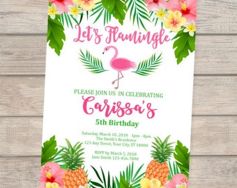 Flamingo Birthday Invitation, Tropical Pink Flamingo Invitation, Let's Flamingle Invitation, Flamingo Birthday Party Invite, Flamingo Theme