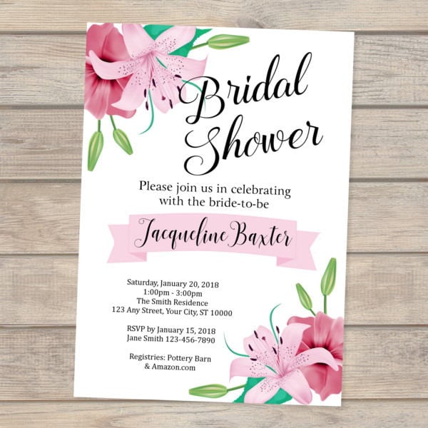 Lily Bridal Shower Invitation, Stargazer Lilies Bridal Shower  Invitation, Lily Flowers Bridal Shower invitation, Pink Lilies Invitation