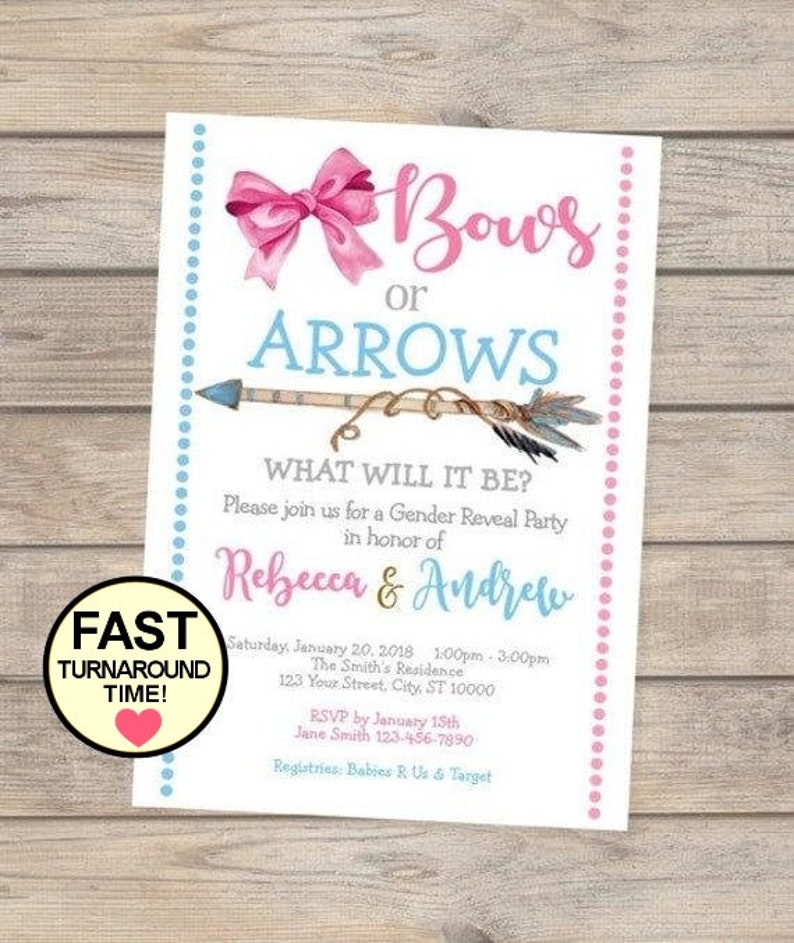 Bows or Arrows Gender Reveal Invitation Pink Bow Tribal Etsy