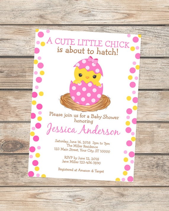 Baby Chick Baby Shower Invitation, Baby Girl Chick Baby Shower Invite, Cute Baby Chick Invitation, Polka Dots Baby Chick Invitation Il_570xn