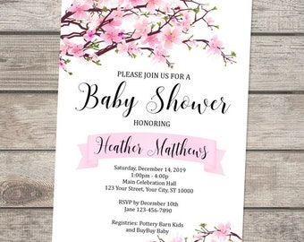 Cherry Blossoms Baby Shower Invitation, Pink Cherry Blossoms Invitation, Cherry Blossom Flowers Shower Invitation, Cherry Blossom Invites