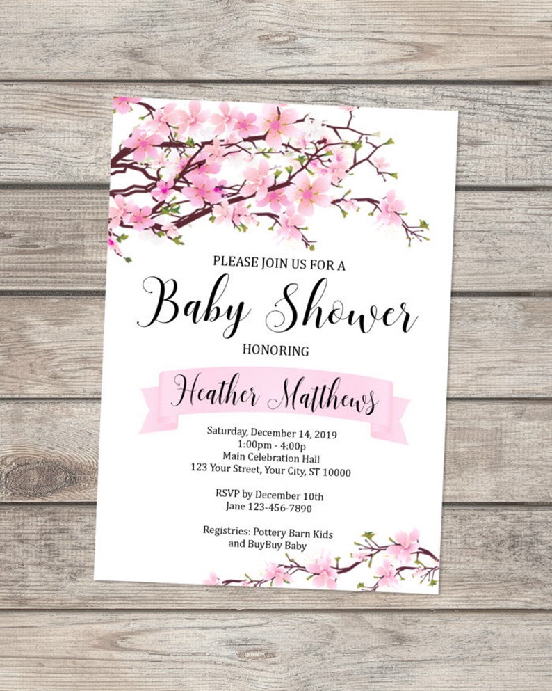 cherry blossom baby shower invitations