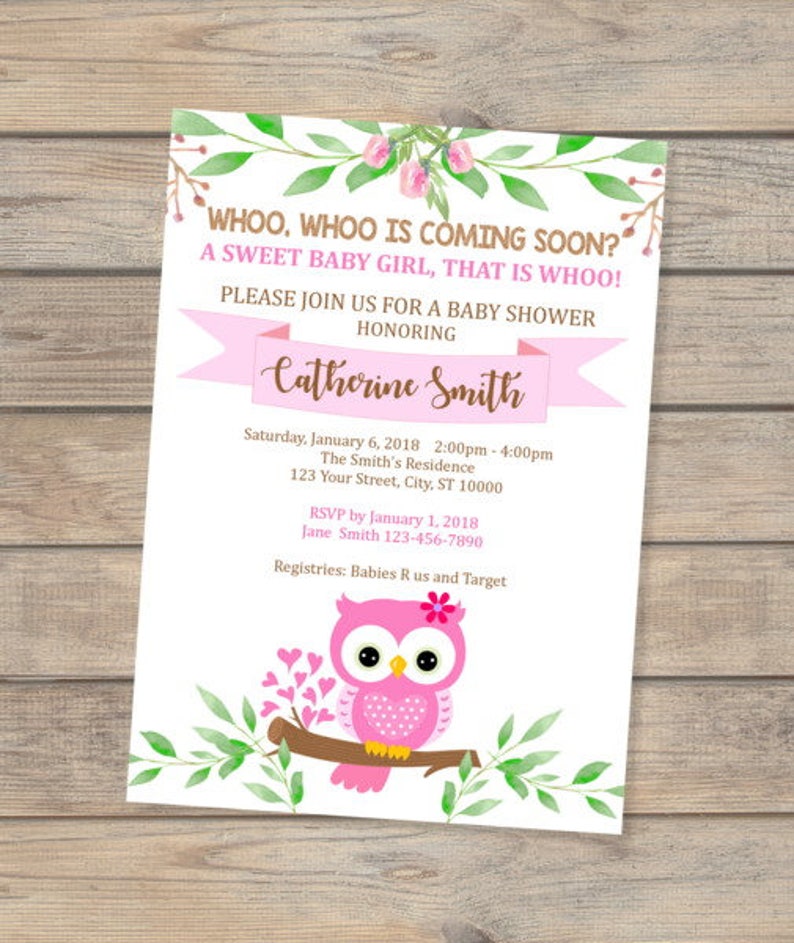 Pink Owl Baby Shower Invitation Baby Girl Owl Invitation Etsy