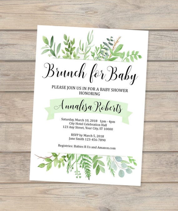 Greenery Baby Shower Invitation, Brunch For Baby Shower Invitation ...