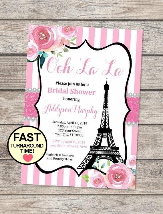 Paris Bridal Shower Invitation, Floral Stripes Bridal Shower Invitation Eiffel Towel French Bridal Shower Invite, Parisian Shower Invitation Il_570xn