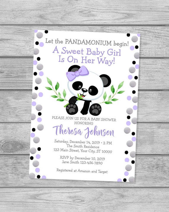 Panda Baby Shower Invitation For Baby Girl, Panda Bear Purple Shower Invitation, Panda Polka Dots Invitation, Panda Girl Baby Shower Invite Il_570xn