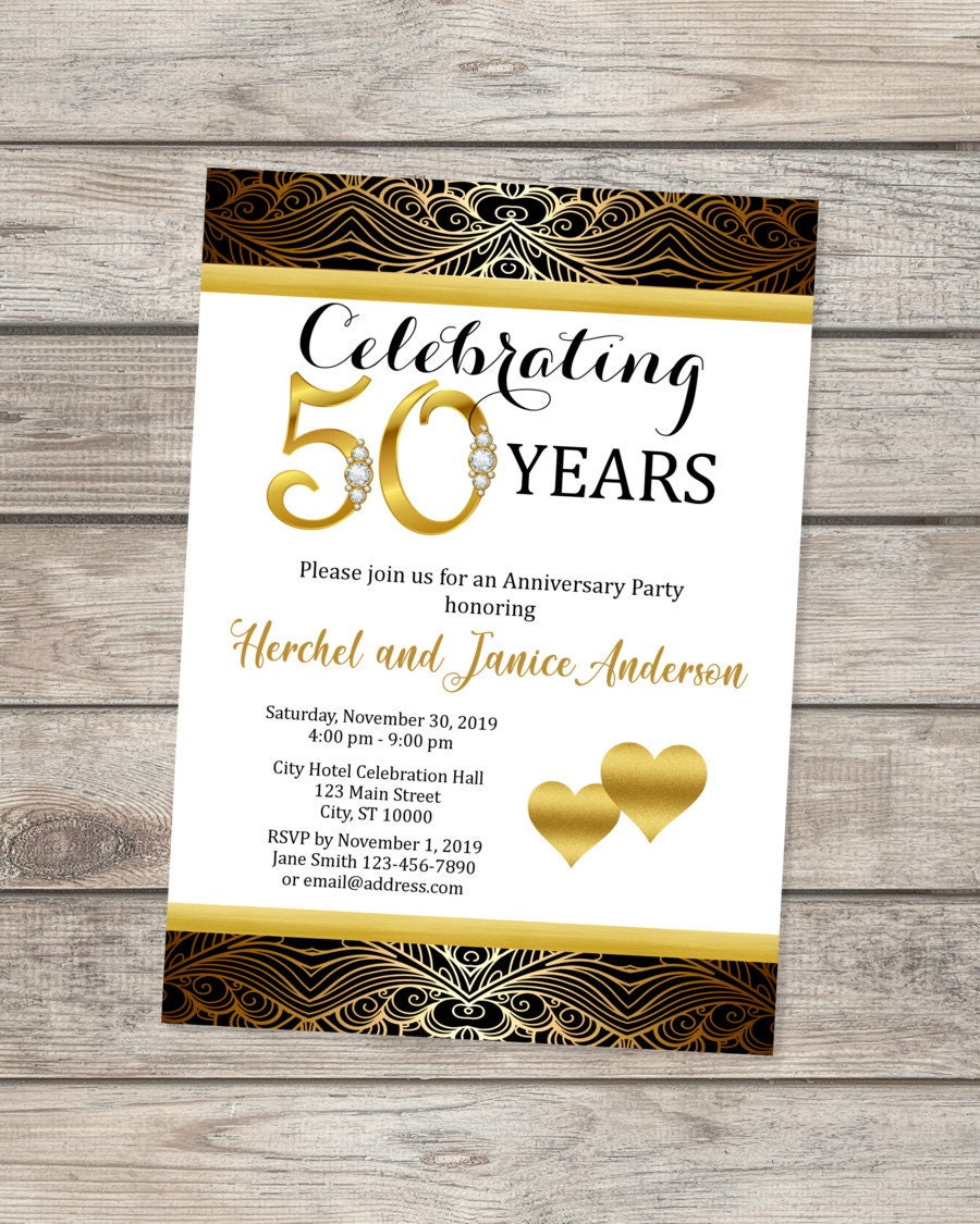 Personalised Golden 50th Wedding Anniversary Invitations Invites 