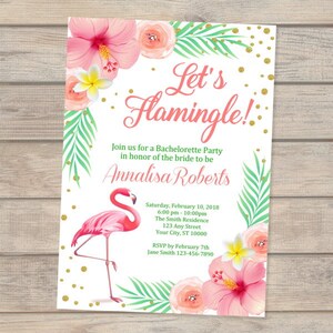 Flamingo Bachelorette Party Invitation, Let's Flamingle Bachelorette Party Invitation, Pink Flamingo Invitation, Let's Flamingle Invite image 1