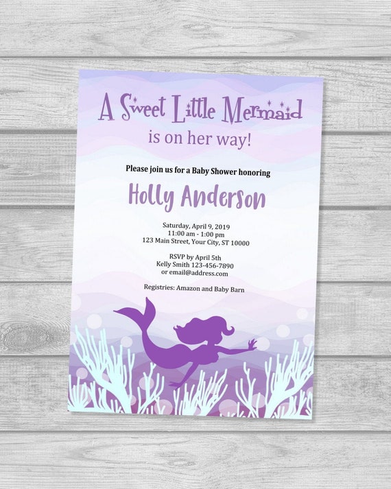 Purple Mermaid Baby Shower Invitation, Mermaid Under The Sea Baby Shower Invites, Purple, Pink and Turquoise Baby Shower Invitation Il_570xn