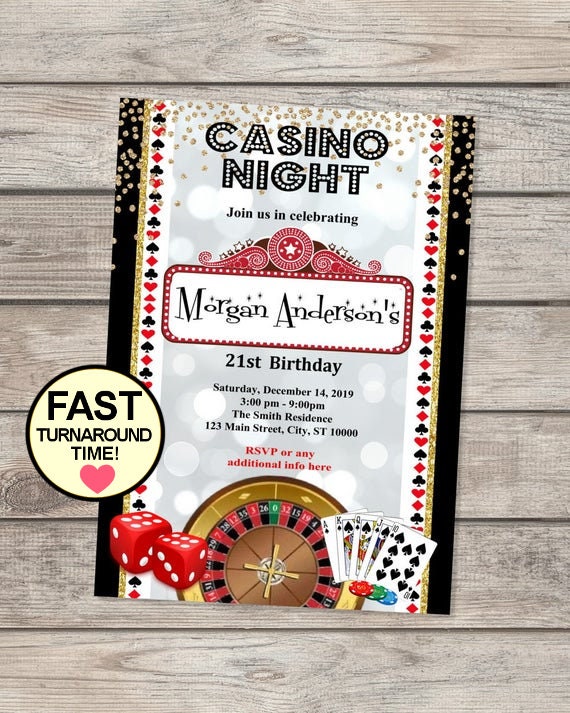 Casino Night Birthday Party Invitation, Vegas Theme Invitation, Casino