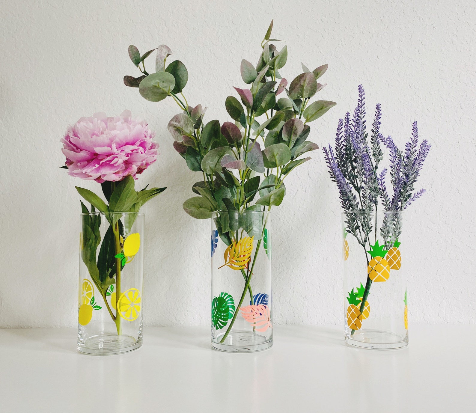 Pineapple Flower Vase. Clear Glass Cylinder Vase Decorated Etsy