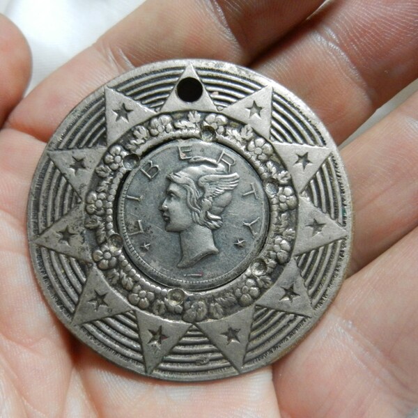 Vintage Large Liberty Dime Pendant Medal