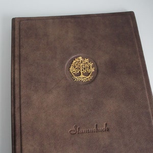 Stammbuch DIN A4 LEBENSBAUM aus Büffelleder braun mit 4 Ring Mechanik und Klarsichthüllen