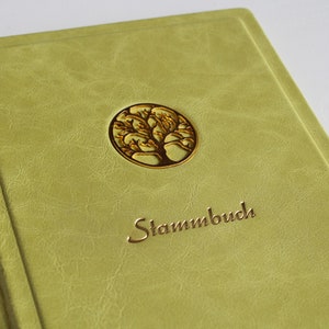 Stammbuch DIN A5 GOLDENE LEBENSBAUM aus hellgrünem Nappaleder