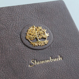 Stammbuch DIN A5 GOLDENE LEBENSBAUM aus braunem Büffelleder