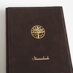 Stammbuch DIN A4 LEBENSBAUM mit goldenem Schrift aus braunem Leder