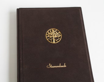 Stammbuch DIN A4 LEBENSBAUM mit goldenem Schrift aus braunem Leder