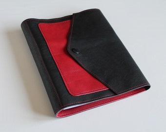 ORGANIZER, planner, timer, ring binder, notebook, sketchbook A5 black-red nappa leather