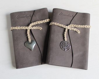 Family book with heart or tree made of gray buffalo leather, traditional format with 6 ring mechanism, no DIN A5