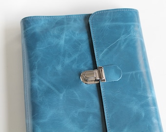Organizer, planner, binder, ring binder, notebook, sketchbook A5 made of turquoise blue nappa leather vintage style