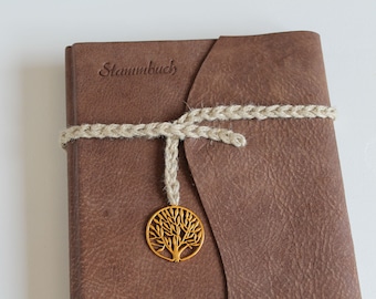 Log DIN A5 *Tree* made of brown buffalo leather, with 4 ring mechanism and transparent sleeves