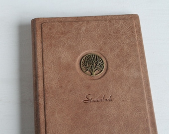 Family book DIN A5 TREE OF LIFE made of brown buffalo leather with 4 ring mechanism and transparent pockets