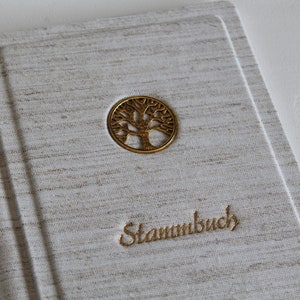 Stammbuch GOLDENE LEBENSBAUM aus Leinengewebe Traditionell mit 6 Ringmechanik ohne Klarsichthüllen, kein DIN A5/A4