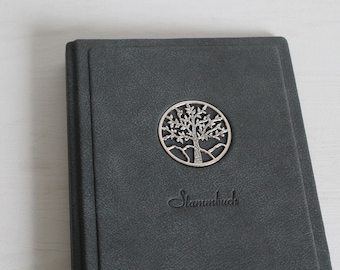 Family book DIN A5 TREE OF LIFE made of gray buffalo leather, inside with 4 ring mechanisms & transparent covers