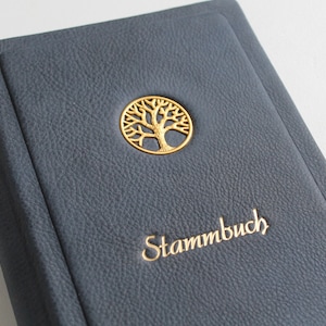Stammbuch GOLDENE LEBENSBAUM aus blauem Büffelleder Traditionell mit 6 Ringmechanik ohne Klarsichthüllen, kein DIN A5/A4