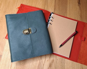 ORGANIZER, planner, ring binder, notebook DIN A5 made of green or red nappa leather