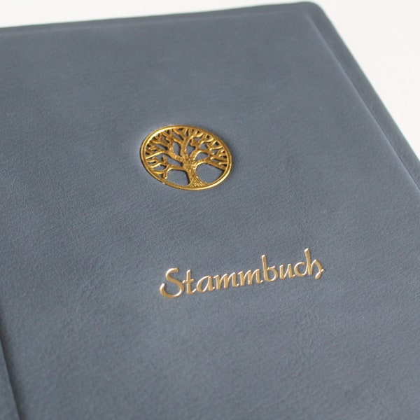 Stammbuch DIN A5 "Goldene Lebensbaum" aus blauem Nappaleder