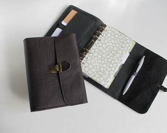 ORGANIZER, planner, ring binder, binder made of nappa leather with snap closure, size: Personal