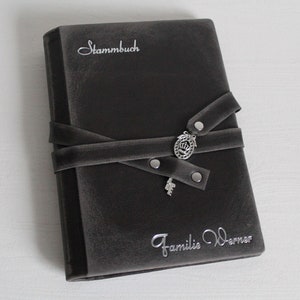 Stammbuch SCHLÜSSEL-VINTAGE schwarz Nappaleder Traditionell mit 6 Ring Mechanik +Familie X