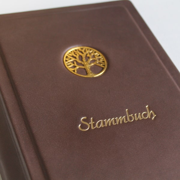 Stammbuch GOLDENE LEBENSBAUM aus braunem Nappaleder Traditionell mit 6 Ringmechanik ohne Klarsichthüllen, kein DIN A5/A4