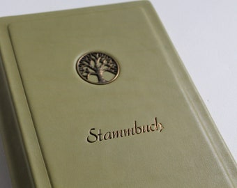 Stammbuch LEBENSBAUM aus grünem Nappaleder Traditionell mit 6 Ringmechanik ohne Klarsichthüllen, kein DIN A5/ A4