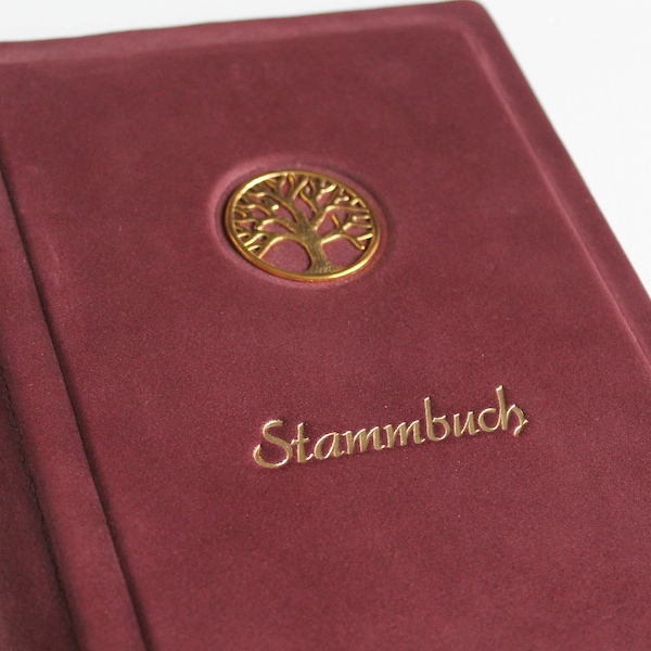 Stammbuch GOLDENE LEBENSBAUM aus weinrotem Samtleder, Format: Klassisch mit 6 Ringmechanik ohne Klarsichthüllen, kein DIN A5 /A4