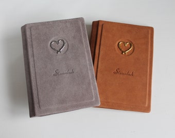 Family book GOLDEN HEART made of traditional leather with 6 ring mechanism without transparent pockets, no DIN A5/4