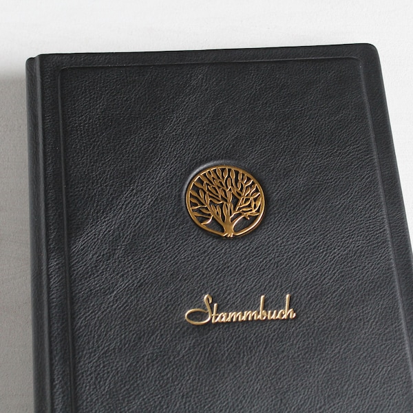 Family book DIN A5 TREE OF LIFE made of black nappa leather