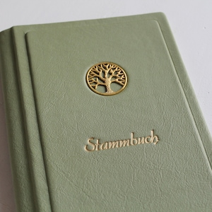 Family register GOLDEN TREE OF LIFE made of light green nappa leather, classic design with 6-ring mechanism, without clear sleeves, not DIN A5/A4 size