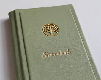 Family register GOLDEN TREE OF LIFE made of light green nappa leather, classic design with 6-ring mechanism, without clear sleeves, not DIN A5/A4 size