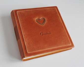 Guest book album *HEART -VINTAGE* made of cognac brown leather
