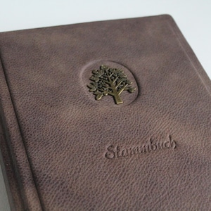 Stammbuch DIN A5 LEBENSBAUM aus Büffelleder mit 4 Ring Mechanik & Klarsichthüllen