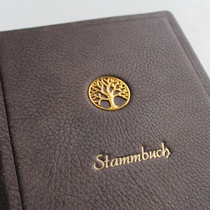 Stammbuch DIN A5 GOLDENE LEBENSBAUM braun aus Leder mit 4 Ring Mechanik & Klarsichthüllen